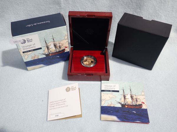 THE ROYAL MINT: '250TH ANNIVARSARY OF CAPTAIN JAMES COOK'S VOYAGE OF DISCOVERY' 2019 UK £2 GOLD PROOF COIN