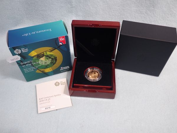 THE ROYAL MINT: 'RAF CENTENARY SPITFIRE' 2018 UK £2 PROOF GOLD COIN