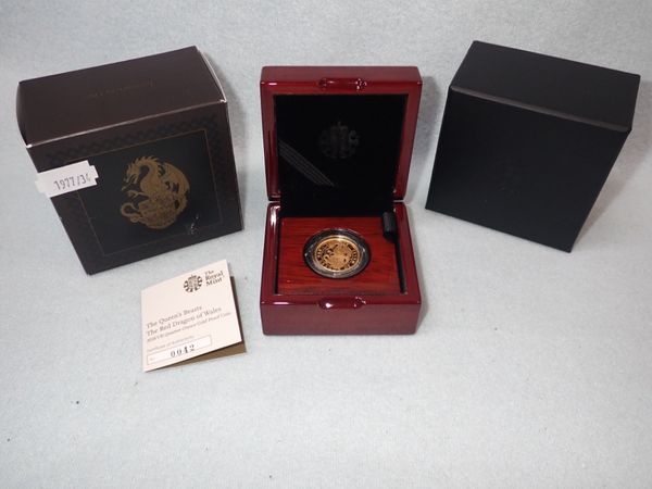 THE ROYAL MINT: 'THE QUEEN'S BEASTS THE RED DRAGON OF WALES 2018 UK QUARTER OUNCE GOLD PROOF COIN