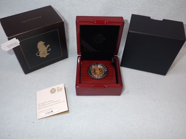 THE ROYAL MINT: 'THE QUEEN'S BEASTS THE WHITE LION OF MORTIMER' 2020  UK QUARTER OUNCE GOLD PROOF COIN