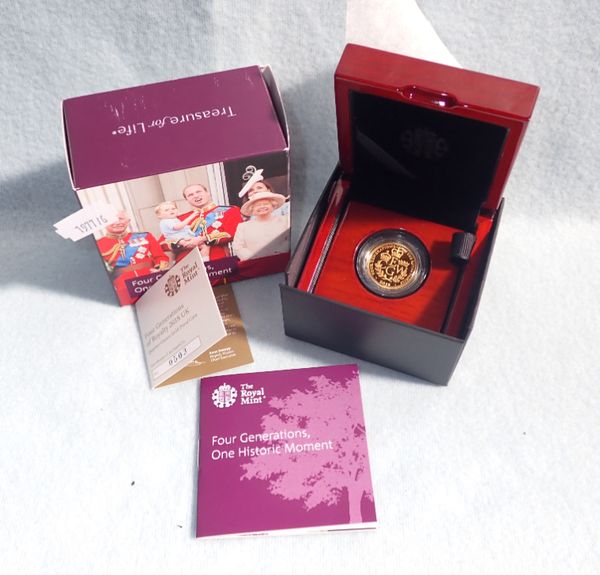 THE ROYAL MINT: 'FOUR GENERATIONS OF ROYALTY' 2018 UK QUARTER OUNCE GOLD PROOF COIN