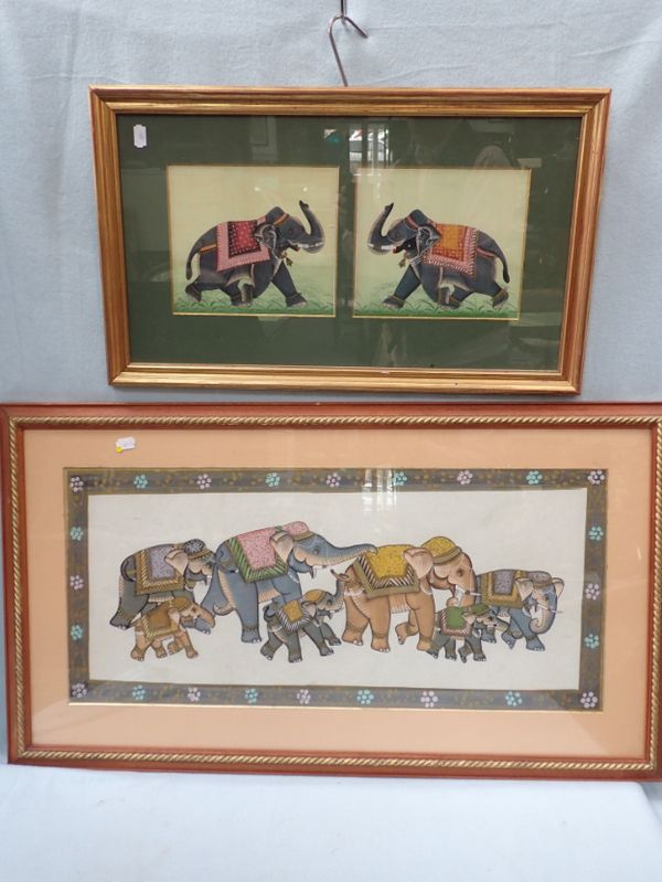 AN INDO-PERSIAN PAINTING ON CLOTH OF ELEPHANTS