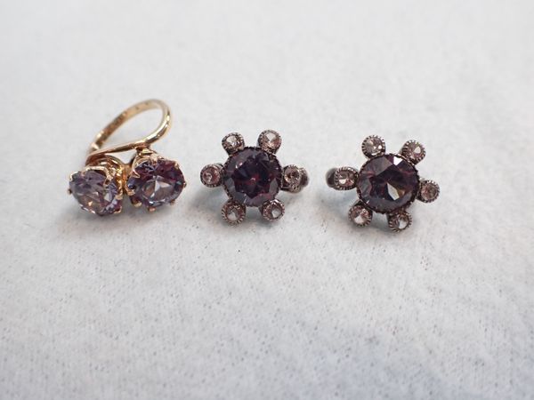 A PAIR OF EARRINGS AND A RING