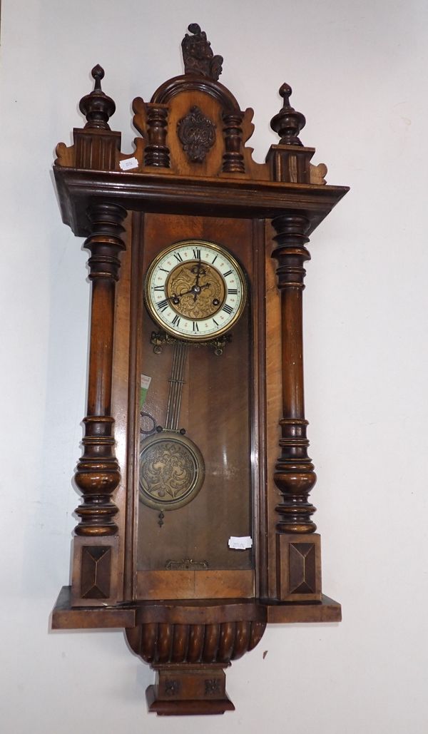 A 19TH CENTURY WALNUT CASED WALL CLOCK