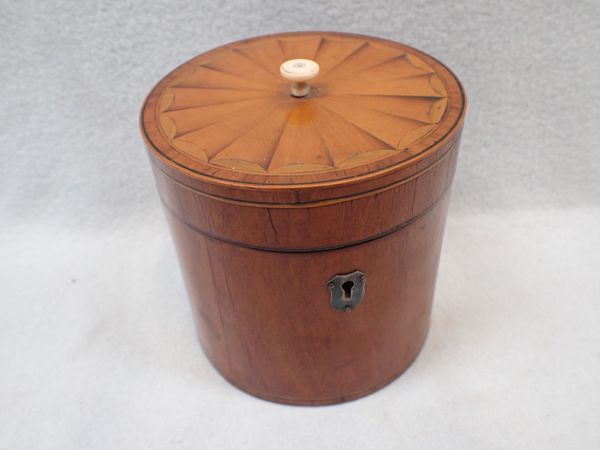 A SATINWOOD TEACADDY WITH FAN INLAID TOP