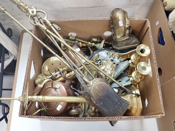 A SET OF BRASS FIRE TOOLS