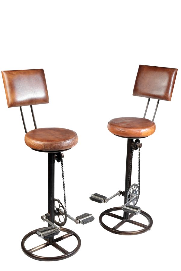 A PAIR OF INDUSTRIAL BAR STOOLS