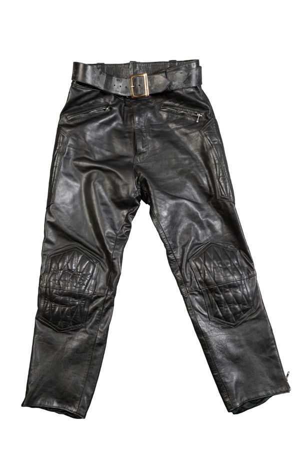 A PAIR OF LEATHER JEANS BY RIVETTS OF LONDON