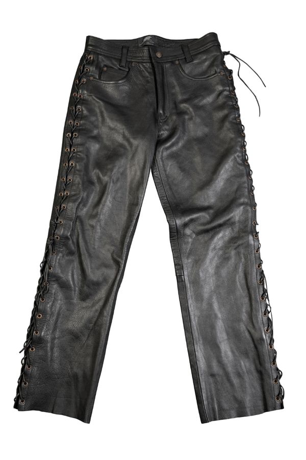 A PAIR OF JT'S LEATHER LACED JEANS