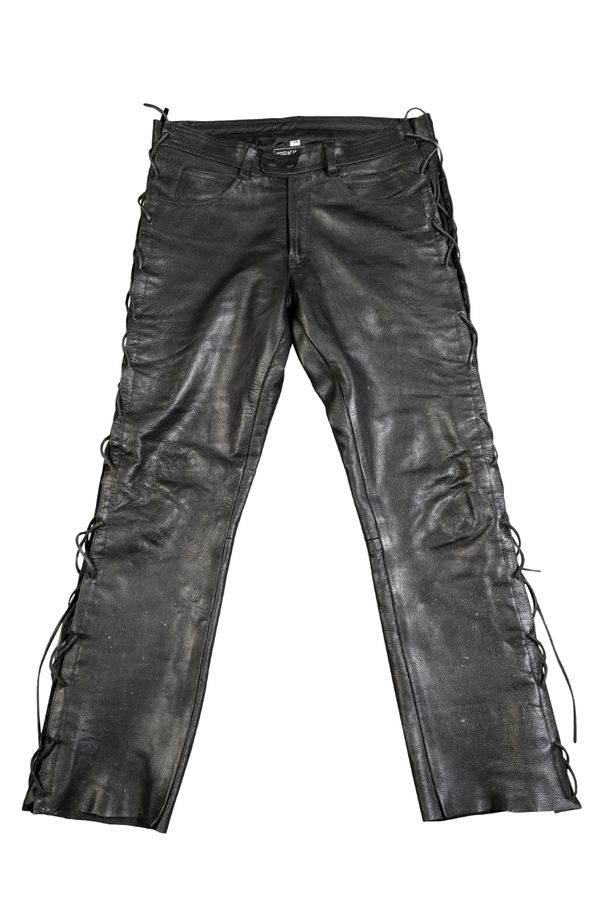 A PAIR OF BIKER'S GEARBOX LEATHER LACED JEANS