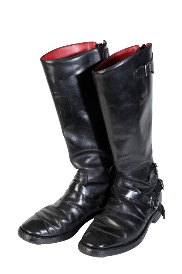 A PAIR OF LEWIS LEATHERS MOTORCYCLE BOOTS