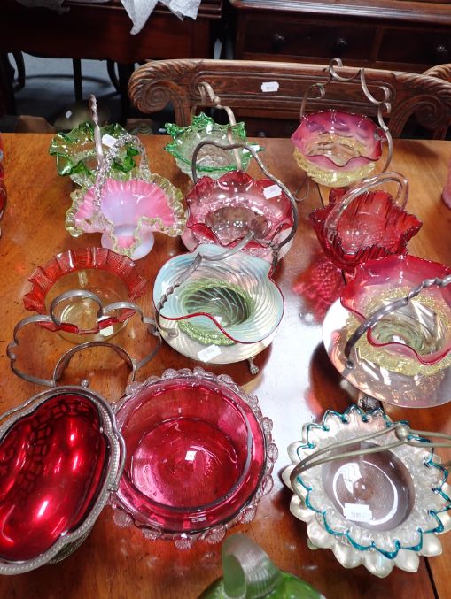 A COLLECTION OF VICTORIAN COLOURED GLASS BON BON DISHES