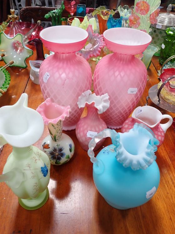 A COLLECTION OF VICTORIAN OPALINE GLASS