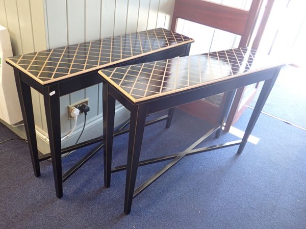 PAIR OF GOLD AND BLACK CONTEMPORARY CONSOLE TABLES