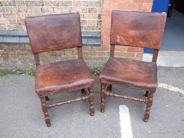 A PAIR OF OAK CROMWELLIAN STYLE DINING CHAIRS