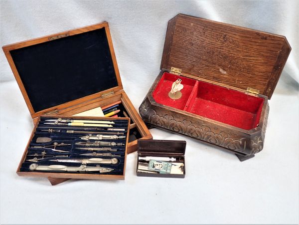 A 19TH CENTURY OAK CASED DRAWING SET