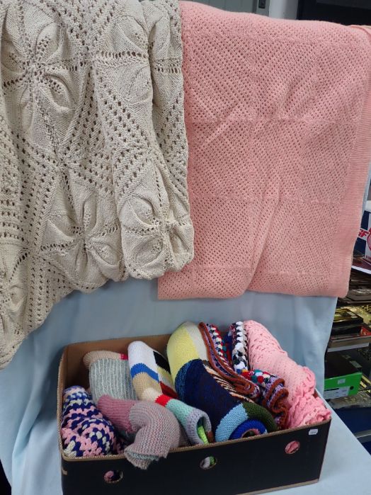 A COLLECTION OF VINTAGE HAND-KNITTED WOOLLEN BLANKETS (added to line12 )