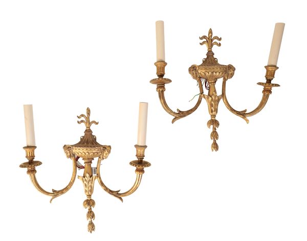 A PAIR OF GILT-GESSO TWIN LIGHT WALL APPLIQUES, IN GEORGE III STYLE,