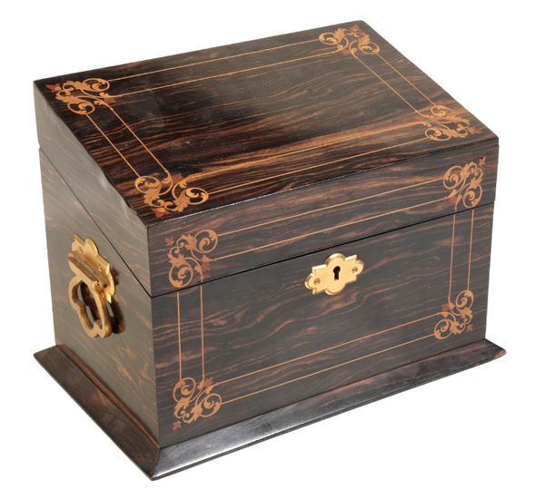 A VICTORIAN COROMANDEL, MARQUETRY AND GILT BRONZE MOUNTED STATIONERY CASKET,