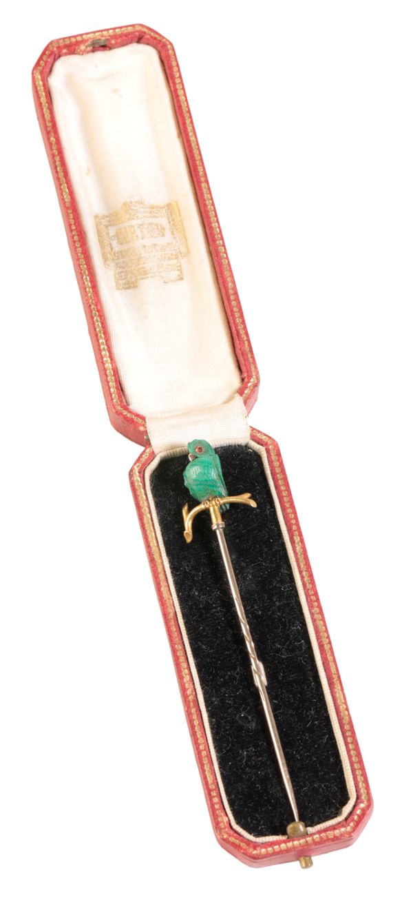 CARTIER: A MALACHITE OWL JABOT PIN