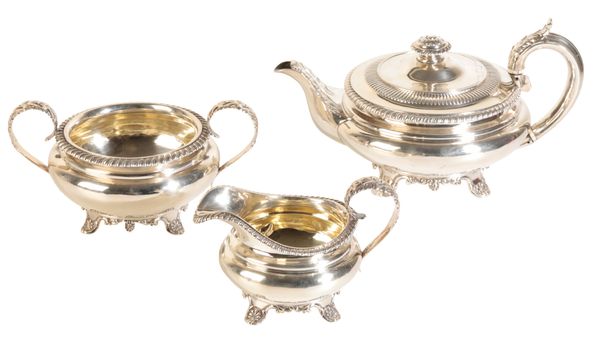 A GEORGE IV SILVER MATCHED THREE PIECE TEA SERVICE