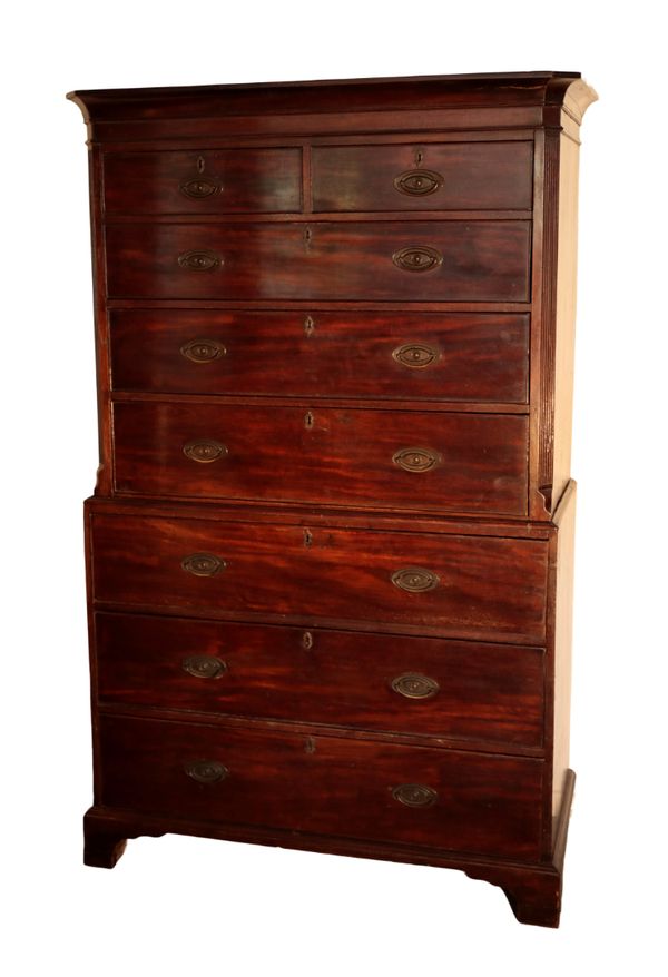 A GEORGE III MAHOGANY CHEST ON CHEST,