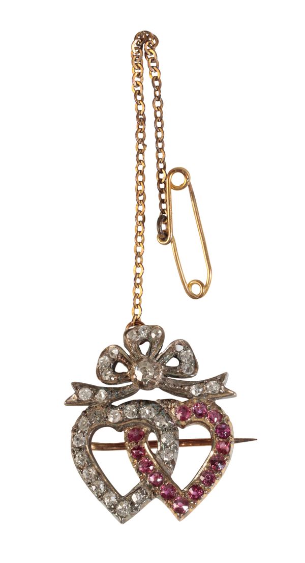 A VICTORIAN DIAMOND AND RUBY SWEETHEART BROOCH