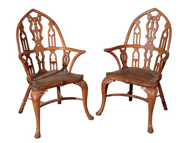 A PAIR OF FRUITWOOD AND ELM WINDSOR CHAIRS