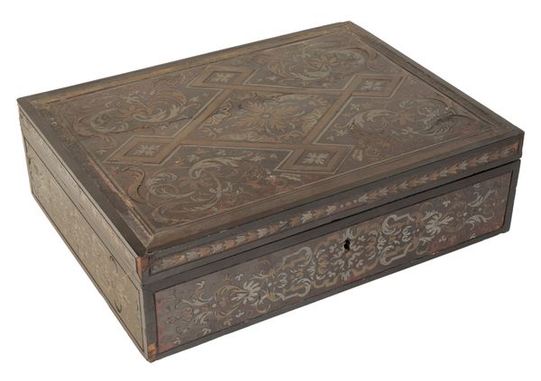 A BOULLE WORK AND EBONISED WOOD BOX,