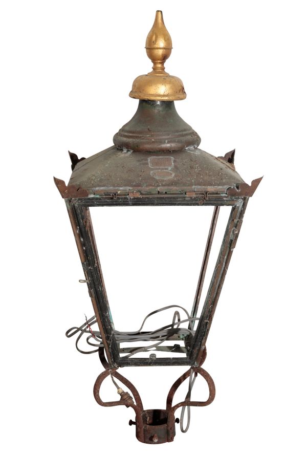 A VICTORIAN COPPER AND PAINTED METAL PIER LANTERN,