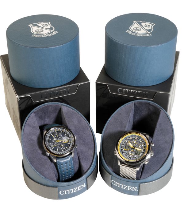 A CITIZEN ECO-DRIVE BLUE ANGELS WORLD CHRONOGRAPH WR200 GENTLEMAN'S STAINLESS STEEL WRIST WATCH,