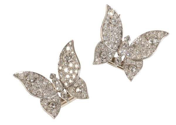 A PAIR OF DIAMOND BUTTERFLY CLIPS