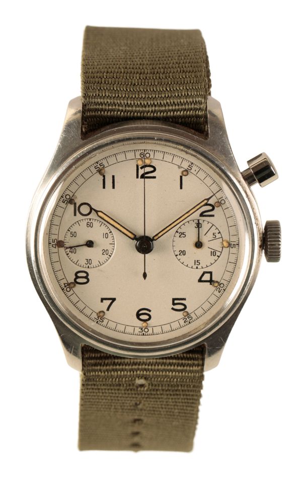 A LEMANIA BRITISH MILITARY ROYAL NAVY CHRONOGRAPH " (FLEET AIR AR)" STAINLESS STEEL GENTLEMAN'S WRIST WATCH