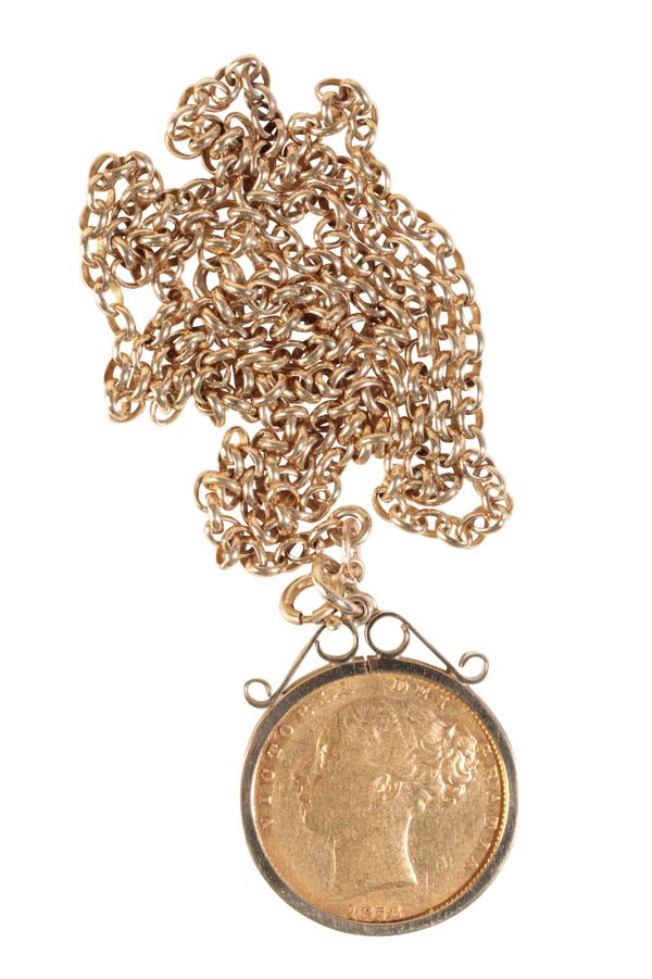 A VICTORIAN GOLD SOVEREIGN DATED 1872, MOUNTED AS A PENDANT