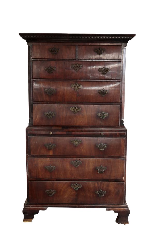 A GEORGE III MAHOGANY CHEST ON CHEST