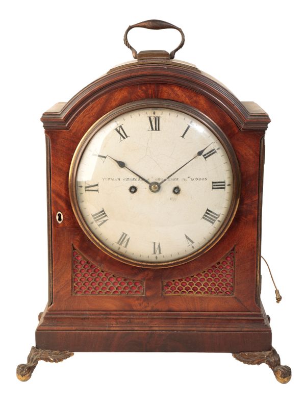 A REGENCY MAHOGANY PULL REPEAT BRACKET CLOCK