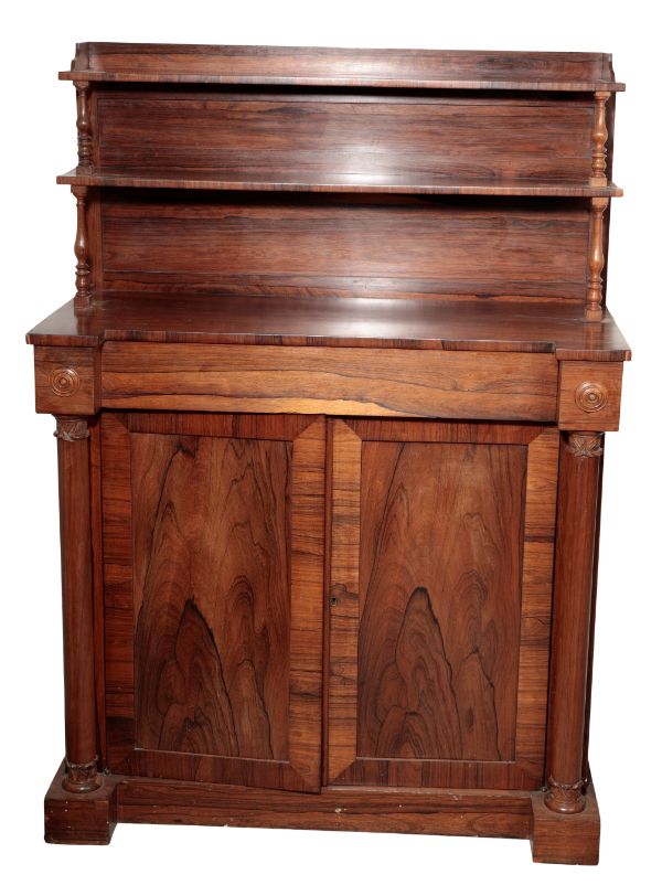 A REGENCY ROSEWOOD SIDE CABINET,