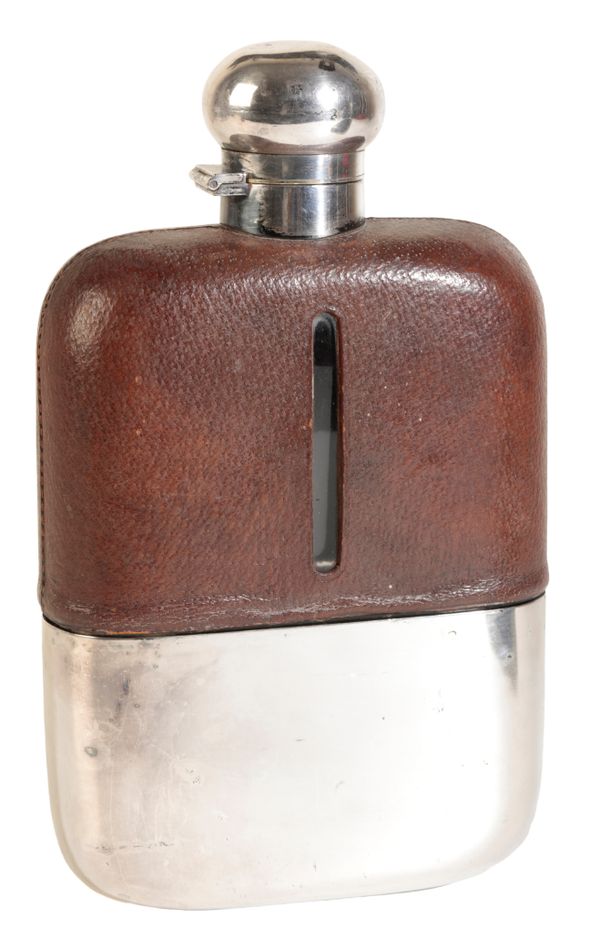 A LARGE SILVER PLATED HIP FLASK