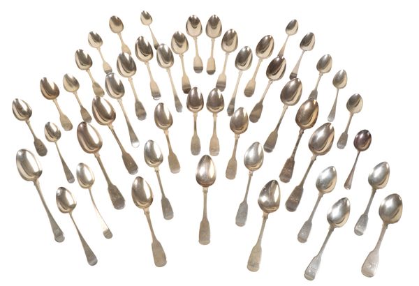 A QUANITY OF SILVER SERVING SPOONS,