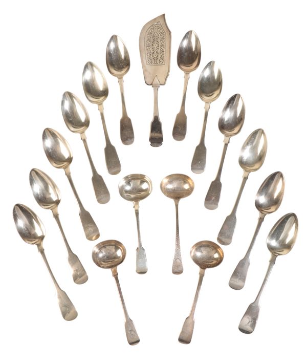 A QUANTITY OF SILVER FLATWARE  SET OF NINE REGENCY SILVER SEVING SPOONS