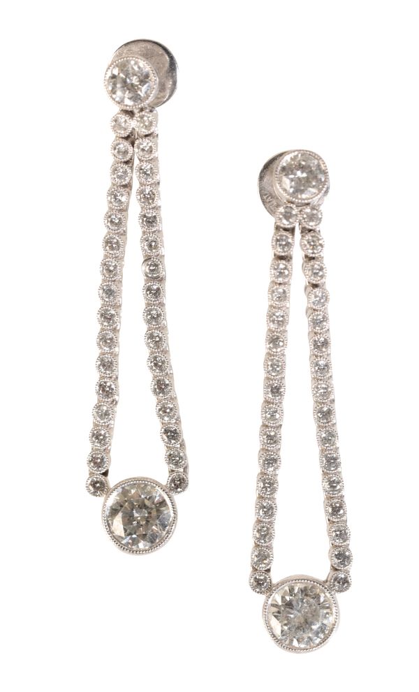 A PAIR OF 1950S TRANSITIONAL DIAMOND DROP EARRINGS