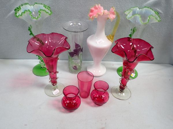 A PAIR OF VICTORIAN CRANBERRY GLASS VASES