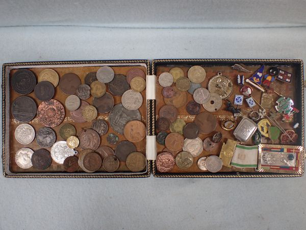 A COLLECTION OF COINS, TOKENS, BADGES