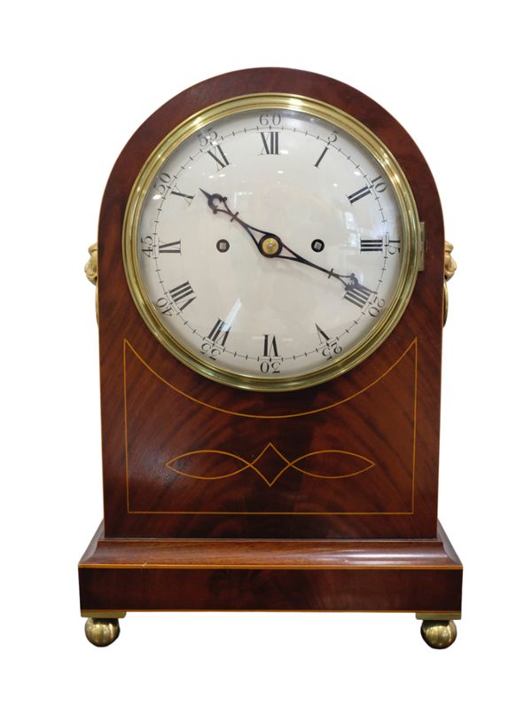 A REGENCY STYLE MAHOGANY INLAID BRACKET CLOCK