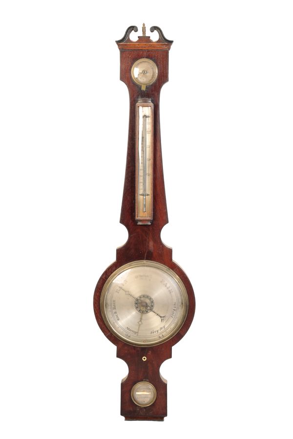 A GEORGE III  MAHOGANY BANJO BAROMETER