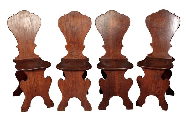 FOUR VICTORIAN OAK HALL CHAIRS