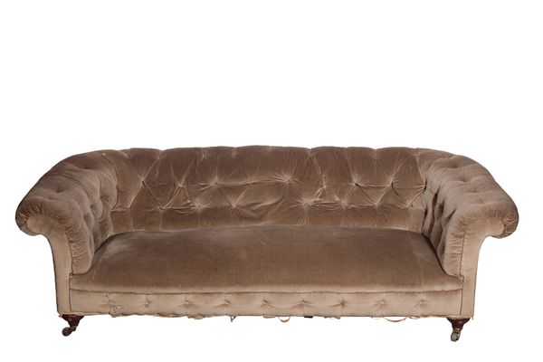 A VICTORIAN BUTTON UPHOLSTERED CHESTERFIELD SOFA, BY HOWARD & SONS,
