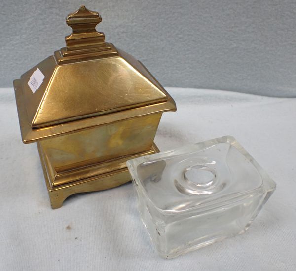 A 19TH CENTURY BRASS INKWELL