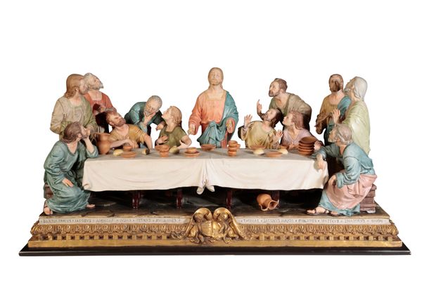 A LARGE CAPODIMONTE GROUP OF THE LAST SUPPER,