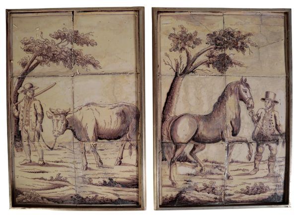 A PAIR OF DELFT MANGANESE TILE PANELS, 18TH CENTURY